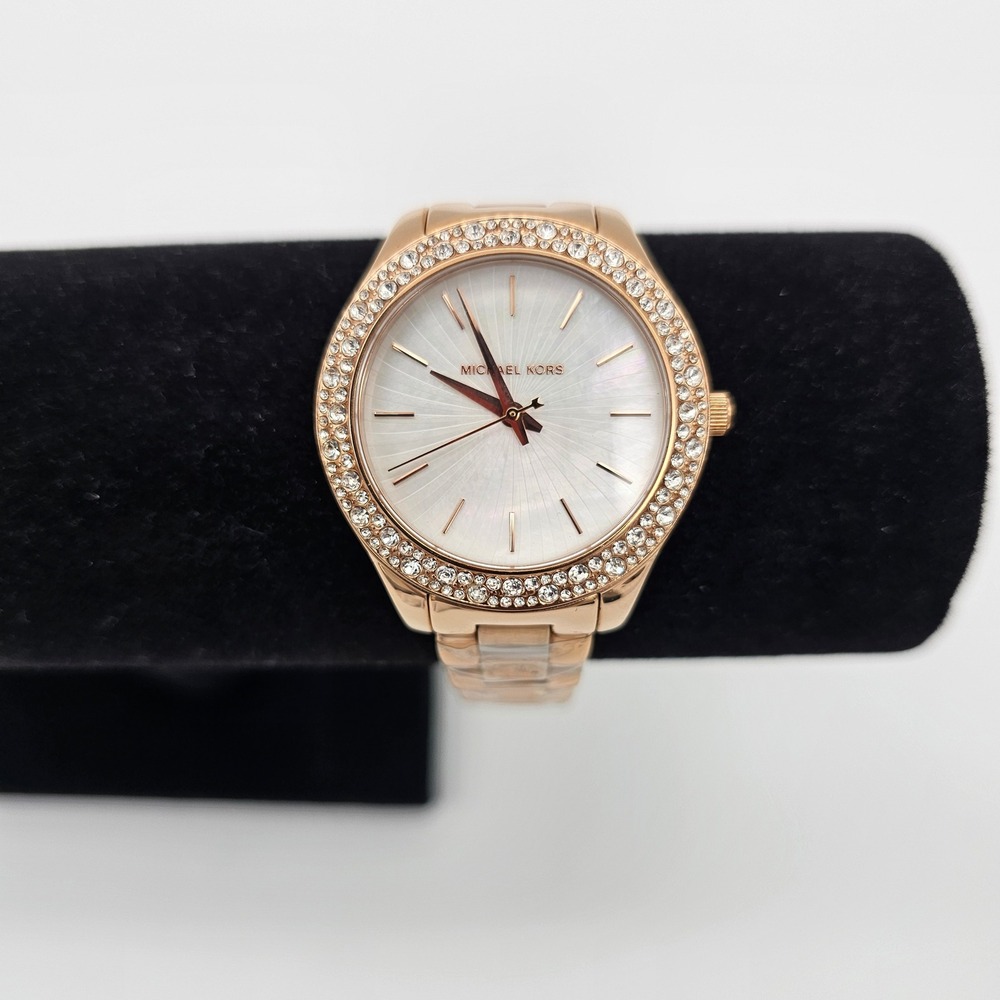 Michael Kors Women Watch Liliane Mother of Pearl Pave Rose‎ Gold MK4557 36mm